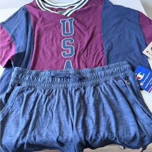 Champion lounge shirt and shorts In maroon and blue combo,new with tags